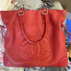 Chanel red tote bag